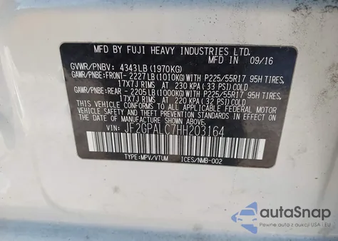 2017 Subaru Crosstrek 2.0I Limited z USA, uszkodzony, nr VIN JF2GPALC7HH203164